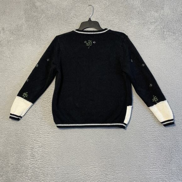 All Points Cardigan Sweater Size S Black & White W/ Embroidered Ice Skaters - Picture 11 of 15